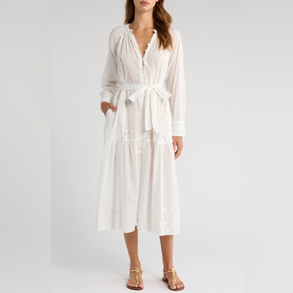 Ulla Johnson Emera Embroidered Tie Waist Long Sleeve Midi Dress